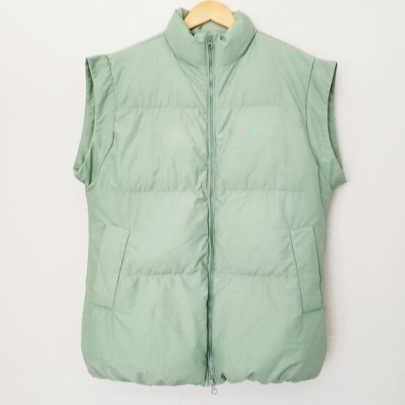 Playboy By PacSun Oversized Puffer Vest Sage Green XS/S Pockets 2 Way Zip Sporty - Picture 5 of 16